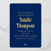 はっきりしたモダンタイポグラフィ2024卒業パーティーブルー 箔招待状 (裏面)