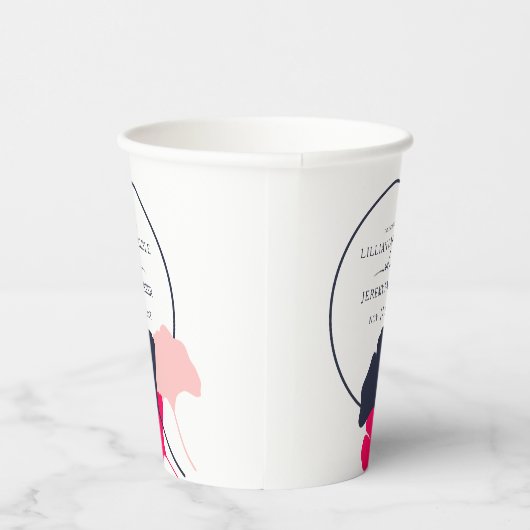 はっきりしたモダンネイビー・ピンク・ギンゴ葉の結婚 紙コップ (右)