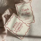 はっきりしたモダンファンキーユニークアイボリーおもしろい結婚レトロ 招待状