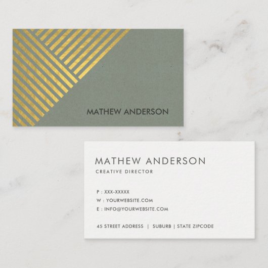 はっきりしたモダンフェイク金ゴールドストライプの角度線パターン 名刺 (正面/裏面)