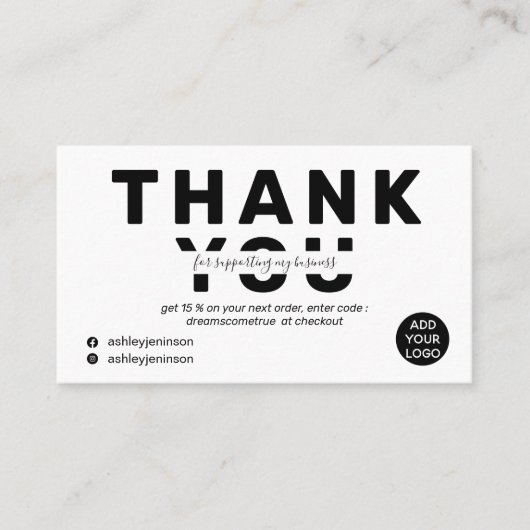 はっきりしたモダンフォントの白黒感謝してい順序 名刺 (正面)