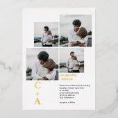 はっきりしたモダンフォント金ゴールドフォイル4枚結婚の写真 箔招待状 (正面)