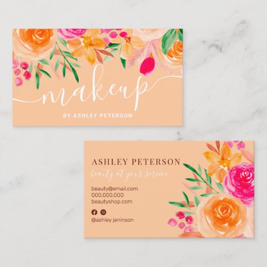 はっきりしたモダンフローラ水色文字 名刺 (正面/裏面)