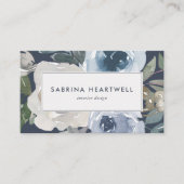 はっきりしたモダンフローラ水色 名刺 (正面)