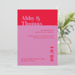 はっきりしたモダンミニマルタイポグラフィレッド結婚ピンク 招待状