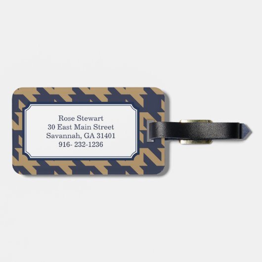 はっきりしたモダンモノグラム千鳥格子の付きネービーブラウン ラゲッジタグ (裏面横)