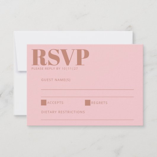 はっきりしたモダンレタリングテラコッタピンク結婚ス 出欠カード (正面)