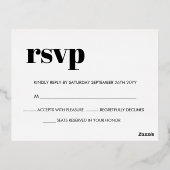 はっきりしたモダンレトロレタリング白実在金ゴールドRSVP 箔招待状ポストカード (裏面)