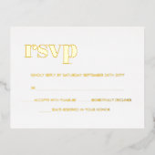 はっきりしたモダンレトロレタリング白実在金ゴールドRSVP 箔招待状ポストカード (正面)