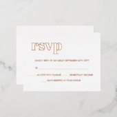 はっきりしたモダンレトロ実在レタリングバラ金ゴールドRSVP 箔招待状ポストカード (正面/裏面)