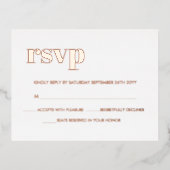 はっきりしたモダンレトロ実在レタリングバラ金ゴールドRSVP 箔招待状ポストカード (正面)
