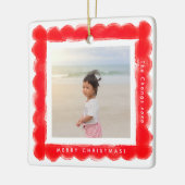 はっきりしたモダンレトロ赤枠フォトスクエクリスマス セラミックオーナメント (左)