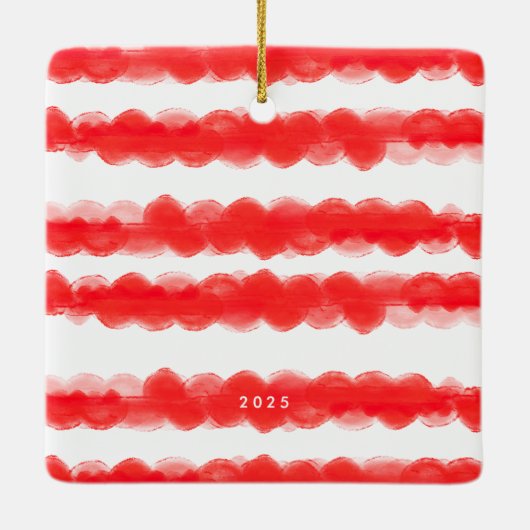 はっきりしたモダンレトロ赤枠フォトスクエクリスマス セラミックオーナメント (裏面)