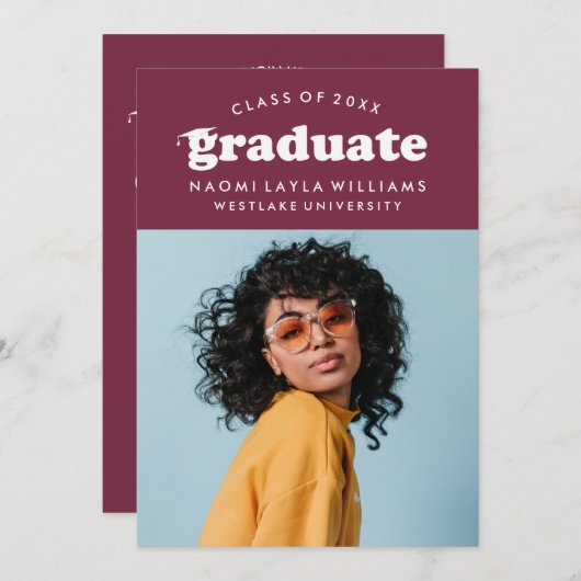 はっきりしたモダンレトロ |卒業招待状 招待状 (正面/裏面)