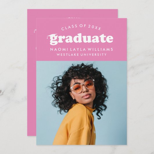 はっきりしたモダンレトロ |卒業招待状 招待状 (正面/裏面)