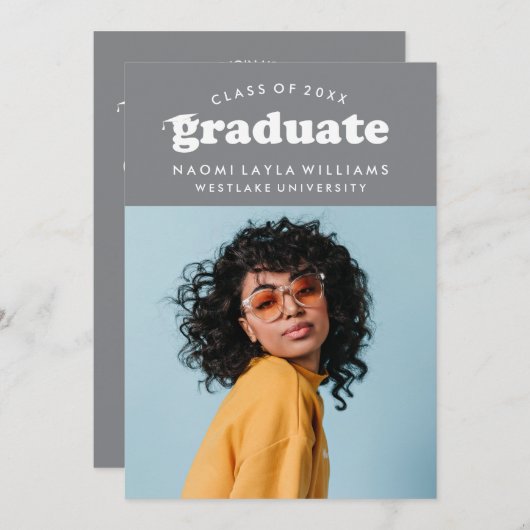 はっきりしたモダンレトロ |卒業招待状 招待状 (正面/裏面)