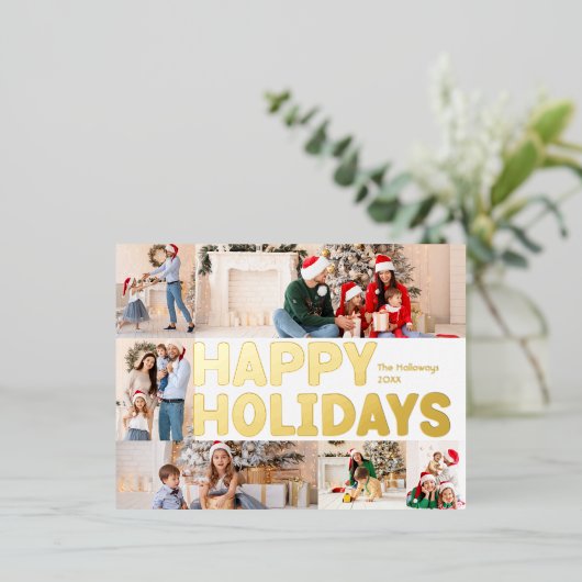 はっきりしたモダンレビューの年6写真ハッピー金ゴールド 箔シーズンポストカード (立ち正面)