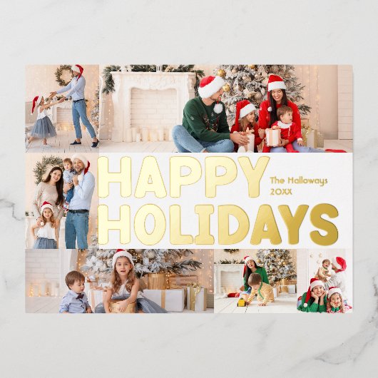 はっきりしたモダンレビューの年6写真ハッピー金ゴールド 箔シーズンポストカード (正面)