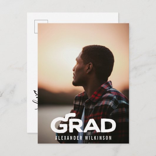 はっきりしたモダン写ミニマル画卒業パーティー インビテーションポストカード (正面/裏面)