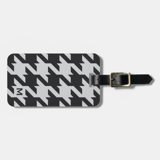 はっきりしたモダン千鳥格子の灰色 ラゲッジタグ (正面横)