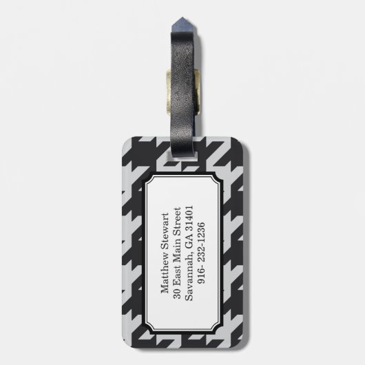 はっきりしたモダン千鳥格子の灰色 ラゲッジタグ (裏面縦)