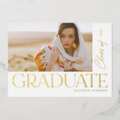 はっきりしたモダン卒業写真パーティー 箔招待状 (正面)