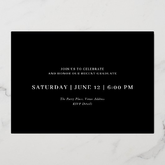 はっきりしたモダン卒業写真パーティー 箔招待状 (裏面)