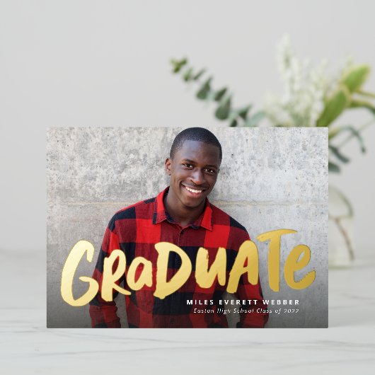 はっきりしたモダン卒業 箔招待状 (立ち正面)