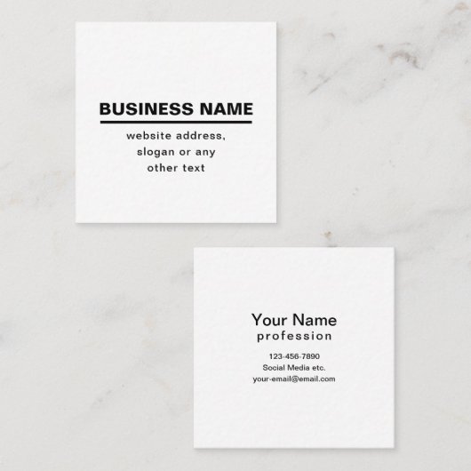 はっきりしたモダン名テンプレート | B&W スクエア名刺 (正面/裏面)