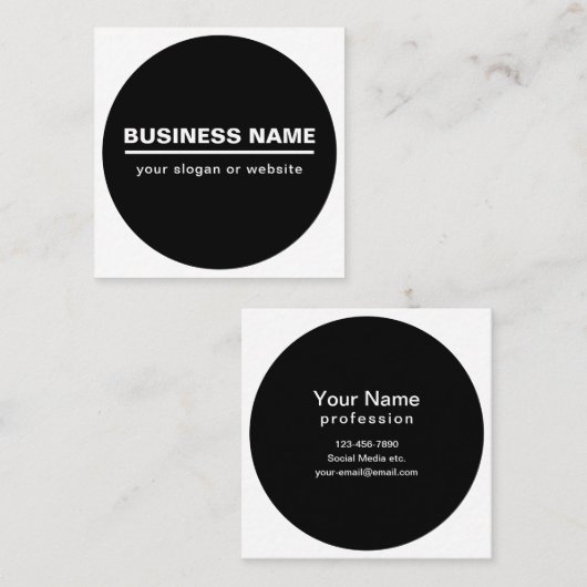 はっきりしたモダン名テンプレート | B&W スクエア名刺 (正面/裏面)