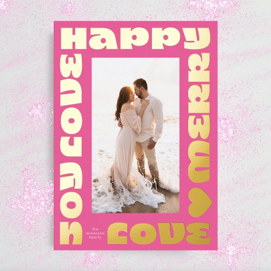 はっきりしたモダン明 | クリスマスピンクの金ゴールド写真 箔シーズンカード