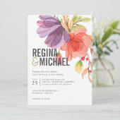 はっきりしたモダン水彩ワイルドフラワー結婚ズ 招待状 (スタンド正面)