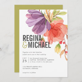 はっきりしたモダン水彩ワイルドフラワー結婚ズ 招待状