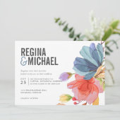 はっきりしたモダン水彩野結婚花 招待状 (スタンド正面)