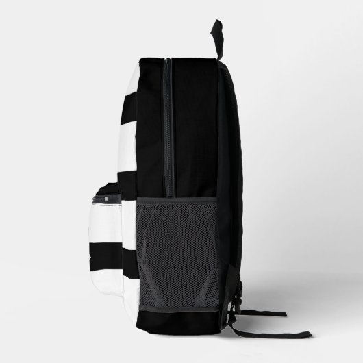 はっきりしたモダン白黒ストライプの |名前をカスタムする プリントバックパック (右)