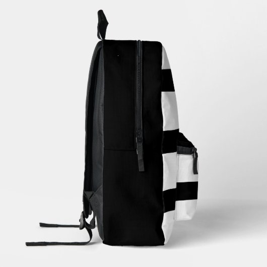 はっきりしたモダン白黒ストライプの |名前をカスタムする プリントバックパック (左)