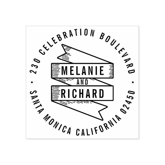 はっきりしたモダン結婚のバナーとラウンド差出人住所 ラバースタンプ (インプリント)