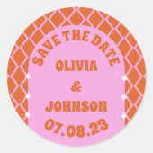 はっきりしたモダン結婚日ピンク・オレンジ色の日付を保存 ラウンドシール (正面)
