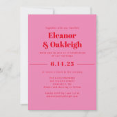 はっきりしたモダン美的ピンクと赤結婚の 招待状 (正面)