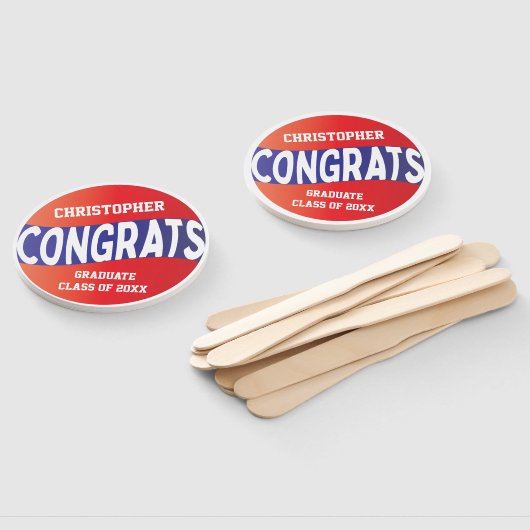 はっきりしたモダン赤白青卒業おめでとう ハンドファン (組立なし)