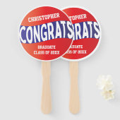 はっきりしたモダン赤白青卒業おめでとう ハンドファン (正面&裏面)