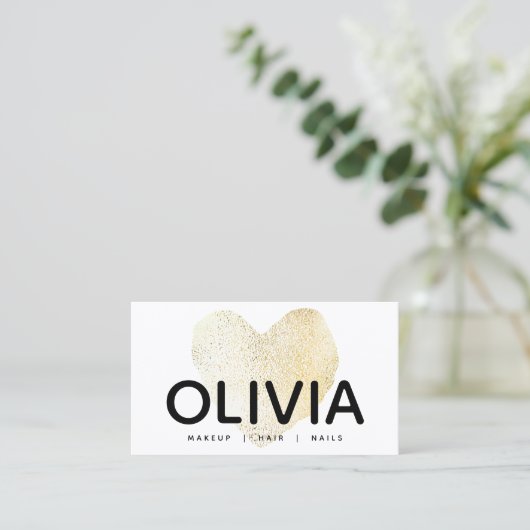 はっきりしたモダン金ゴールドハート 名刺 (スタンド正面)