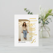 はっきりしたモダン金ゴールド卒業感謝してい1枚 箔招待状ポストカード (立ち正面)