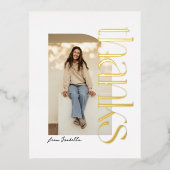 はっきりしたモダン金ゴールド卒業感謝してい1枚 箔招待状ポストカード (正面)