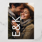 はっきりしたモダン金ゴールド2 Photo Monogram日付の保存 箔招待状 (裏面)