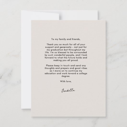 はっきりしたモダン1枚の写真卒業 サンキューカード (裏面)