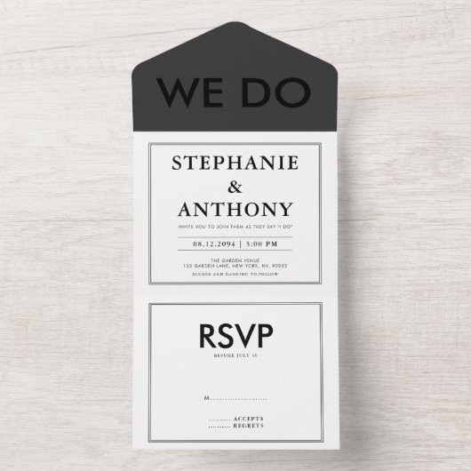 はっきりしたモダンBW 'We Do'結婚s | レイアウトの消去 オールインワン招待状 (内側)
