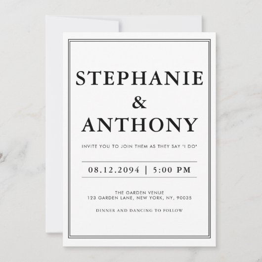 はっきりしたモダンBW 'We Do'結婚s | レイアウトの消去 招待状 (正面)