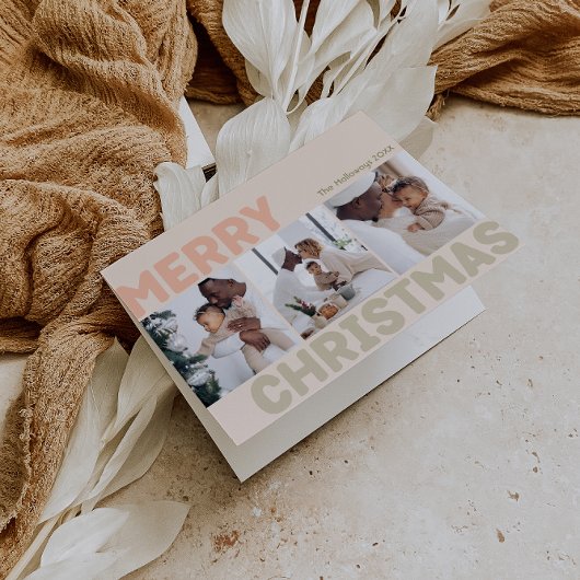 はっきりしたモダンCoral Merry Christmas折り畳み3 Photo シーズンカード