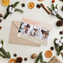 はっきりしたモダンCoral Merry Christmas Three Photo シーズンカード